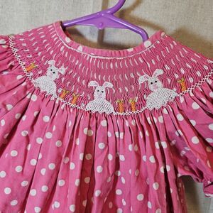 Dibble Dabble Baby Toddler Girl 24m Smocked Bunny Easter Pink White Polka Dot